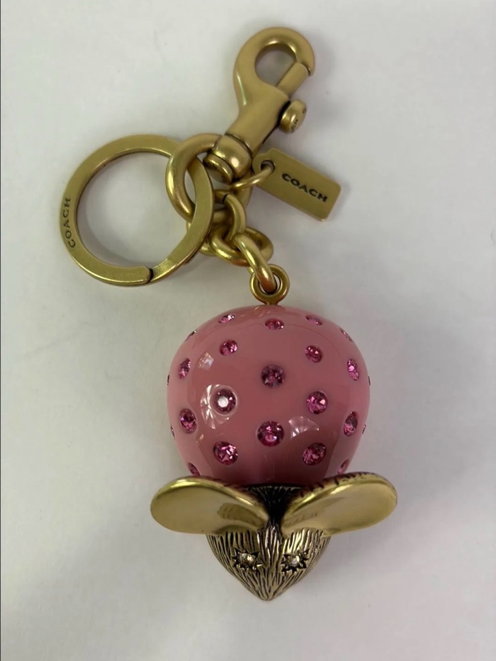 Coach Pink Mouse Key Ring Charm with brass Hardware